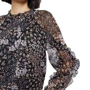 LOFT Black Floral Sheer Bohemian Blouse